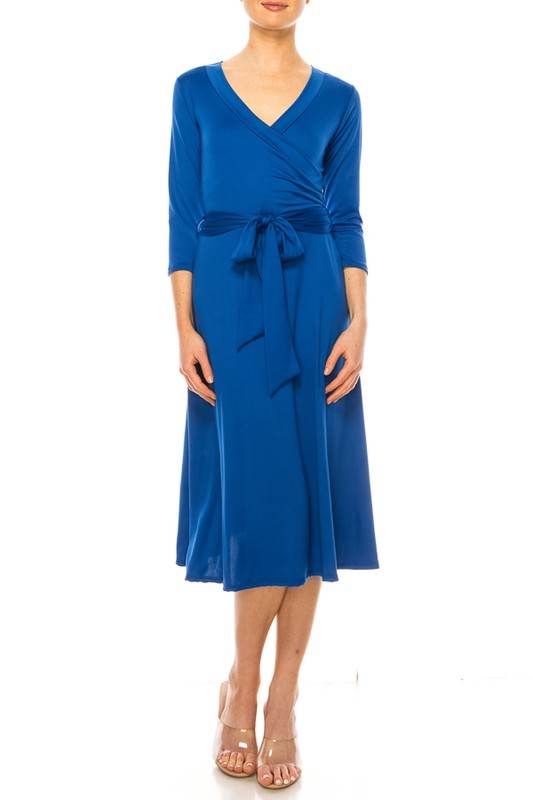 Solid faux wrap dress with deep V-neck - Shop Style & More | Fresh Looks, Everyday Deals & Free Shipping