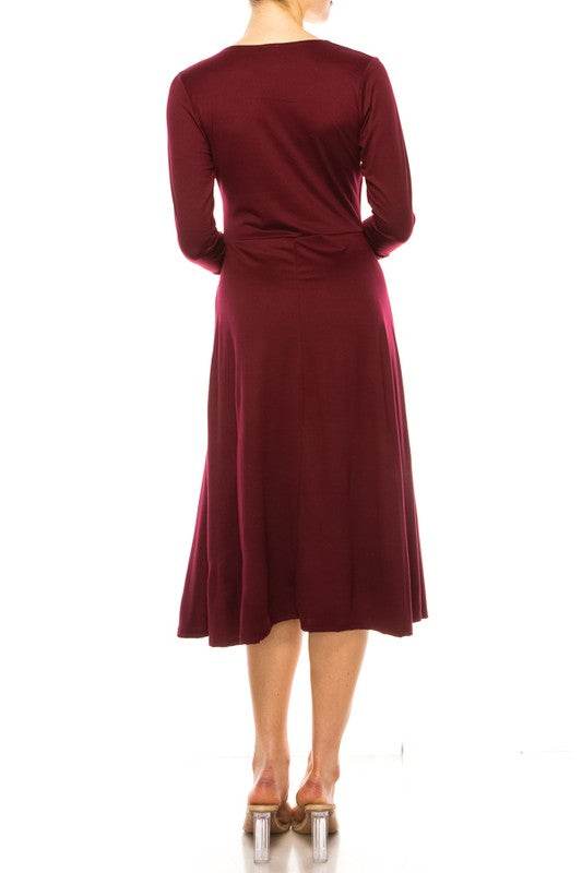 Solid faux wrap dress with deep V-neck - Shop Style & More | Fresh Looks, Everyday Deals & Free Shipping