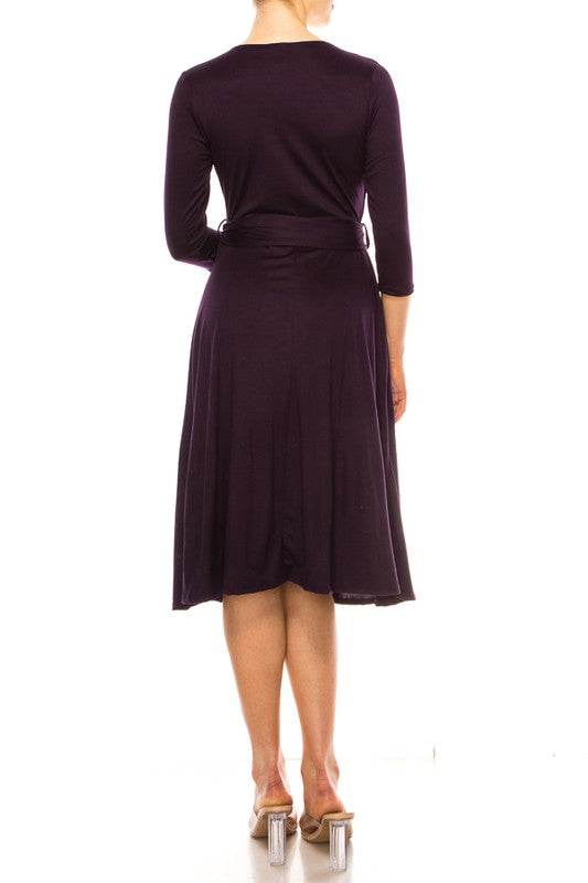 Solid faux wrap dress with deep V-neck - Shop Style & More | Fresh Looks, Everyday Deals & Free Shipping