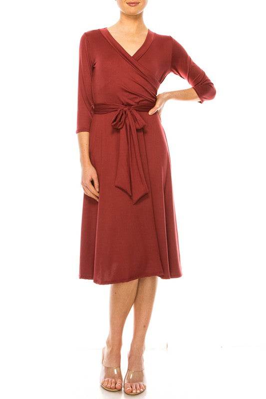 Solid faux wrap dress with deep V-neck - Shop Style & More | Fresh Looks, Everyday Deals & Free Shipping