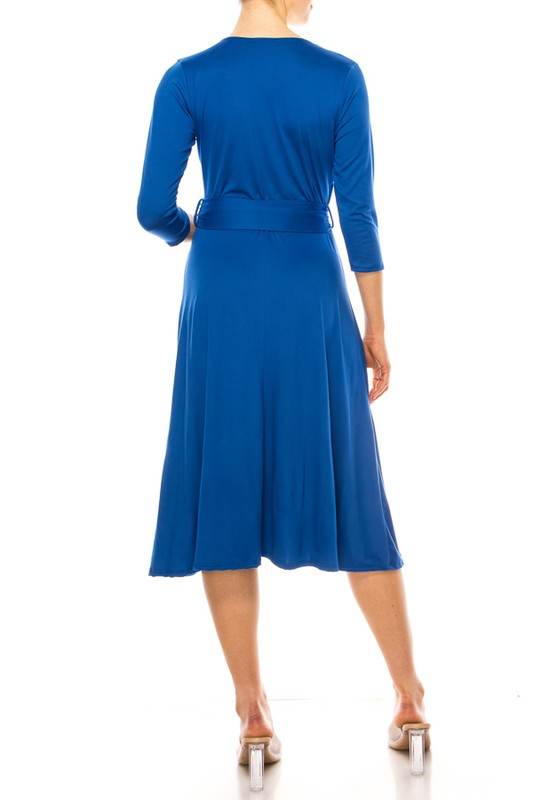 Solid faux wrap dress with deep V-neck - Shop Style & More | Fresh Looks, Everyday Deals & Free Shipping