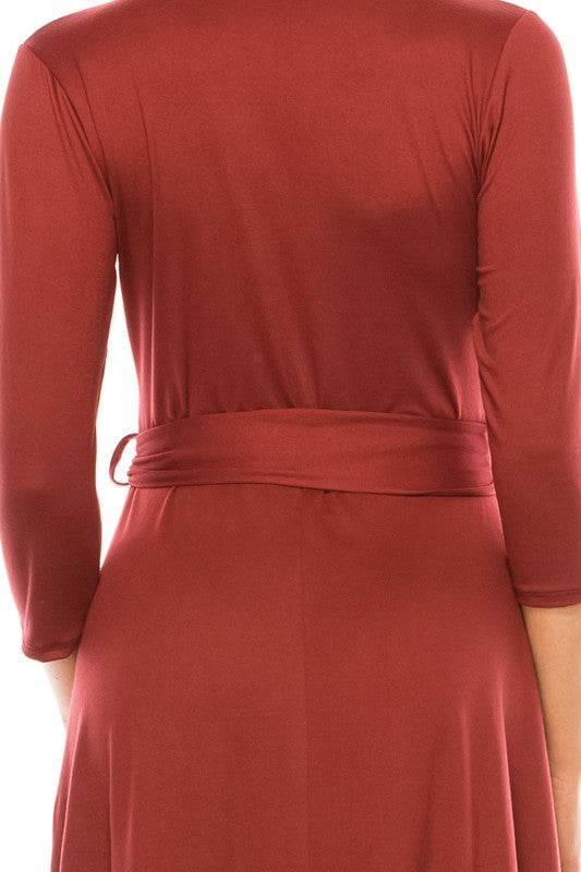 Solid faux wrap dress with deep V-neck - Shop Style & More | Fresh Looks, Everyday Deals & Free Shipping
