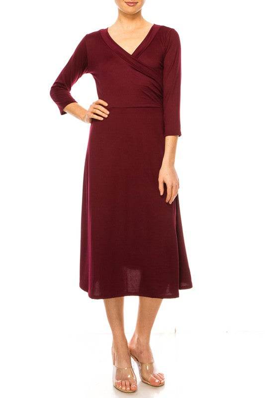 Solid faux wrap dress with deep V-neck - Shop Style & More | Fresh Looks, Everyday Deals & Free Shipping