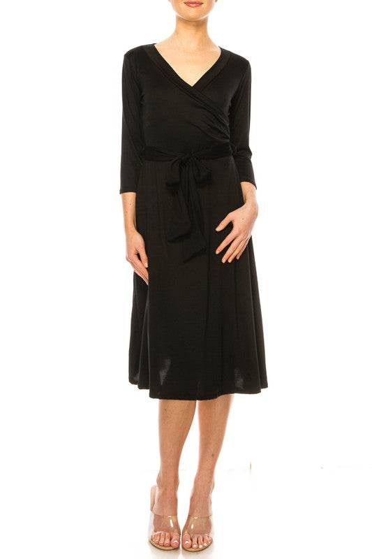 Solid faux wrap dress with deep V-neck - Shop Style & More | Fresh Looks, Everyday Deals & Free Shipping