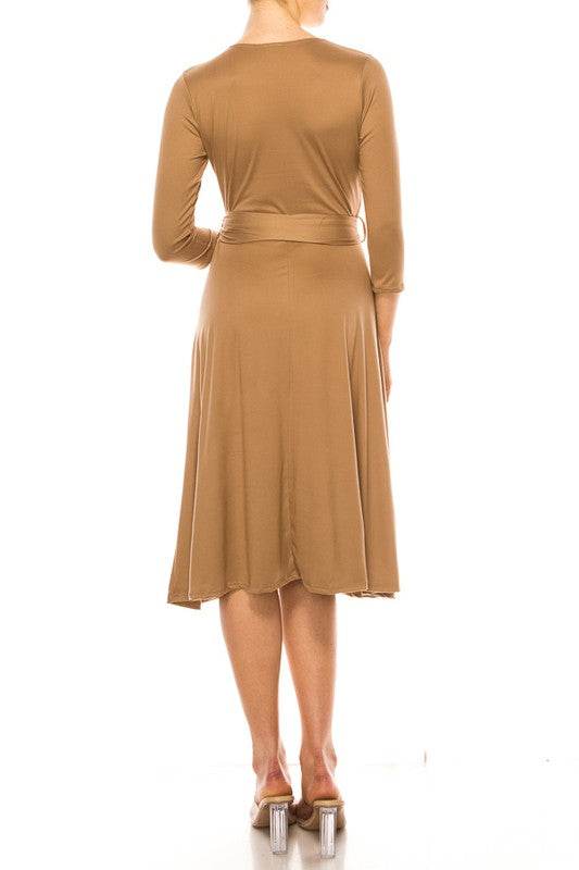 Solid faux wrap dress with deep V-neck - Shop Style & More | Fresh Looks, Everyday Deals & Free Shipping