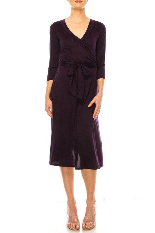 Solid faux wrap dress with deep V-neck - Shop Style & More | Fresh Looks, Everyday Deals & Free Shipping