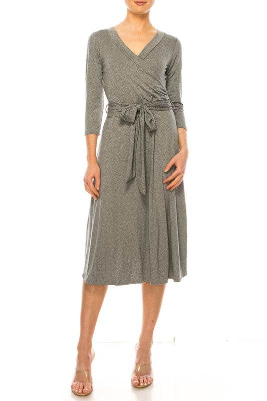 Solid faux wrap dress with deep V-neck - Shop Style & More | Fresh Looks, Everyday Deals & Free Shipping