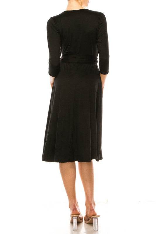 Solid faux wrap dress with deep V-neck - Shop Style & More | Fresh Looks, Everyday Deals & Free Shipping