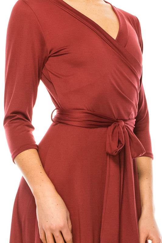Solid faux wrap dress with deep V-neck - Shop Style & More | Fresh Looks, Everyday Deals & Free Shipping