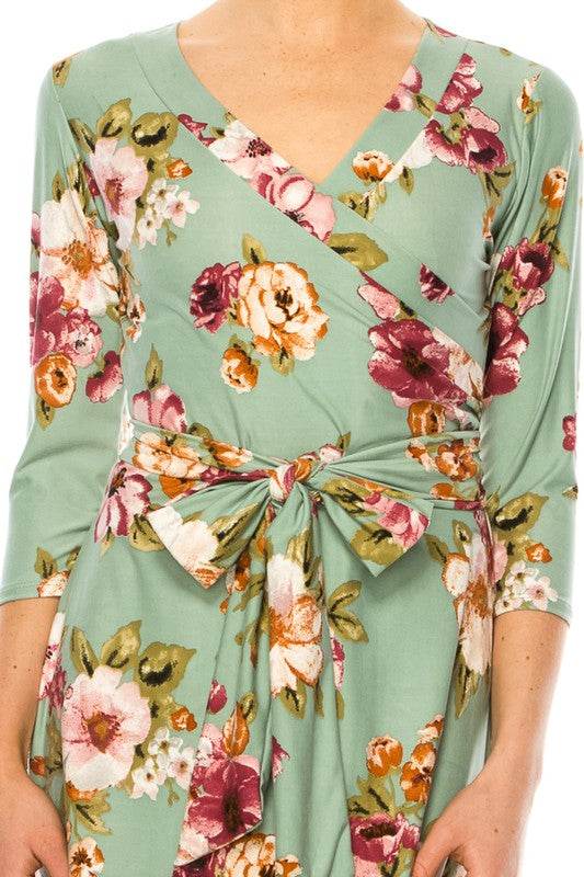 Floral print, faux wrap dress with deep V-neck - Shop Style & More | Fresh Looks, Everyday Deals & Free Shipping