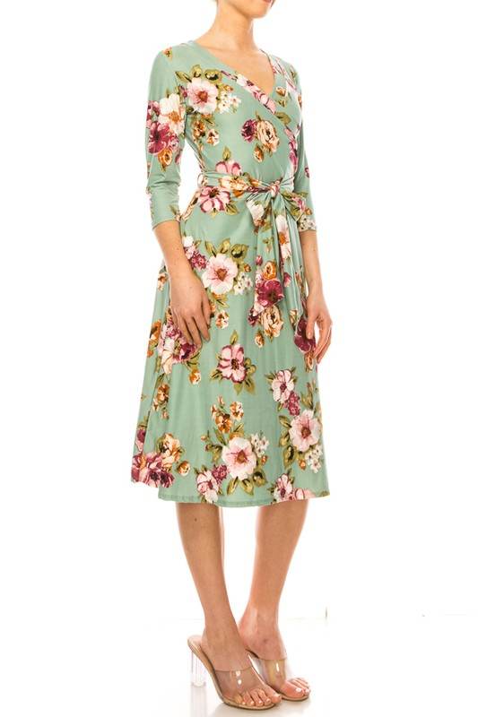 Floral print, faux wrap dress with deep V-neck - Shop Style & More | Fresh Looks, Everyday Deals & Free Shipping