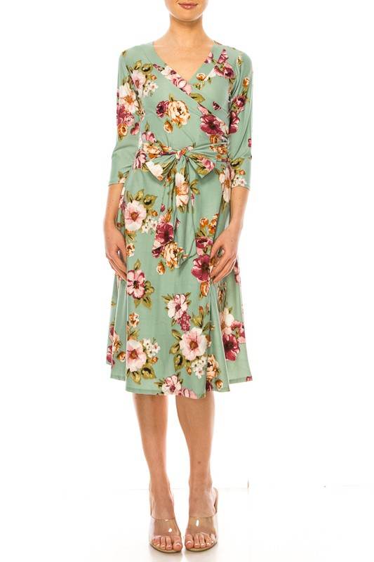 Floral print, faux wrap dress with deep V-neck - Shop Style & More | Fresh Looks, Everyday Deals & Free Shipping