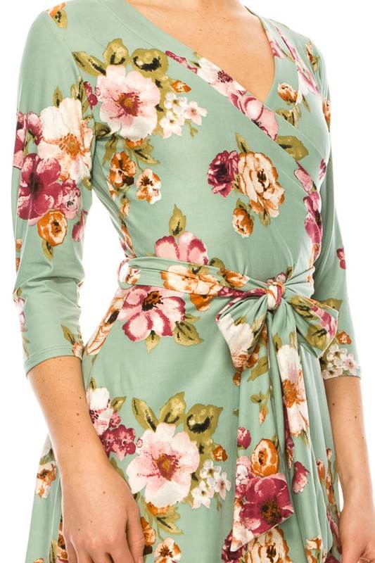 Floral print, faux wrap dress with deep V-neck - Shop Style & More | Fresh Looks, Everyday Deals & Free Shipping