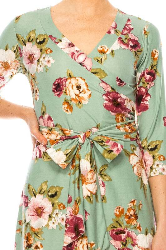 Floral print, faux wrap dress with deep V-neck - Shop Style & More | Fresh Looks, Everyday Deals & Free Shipping