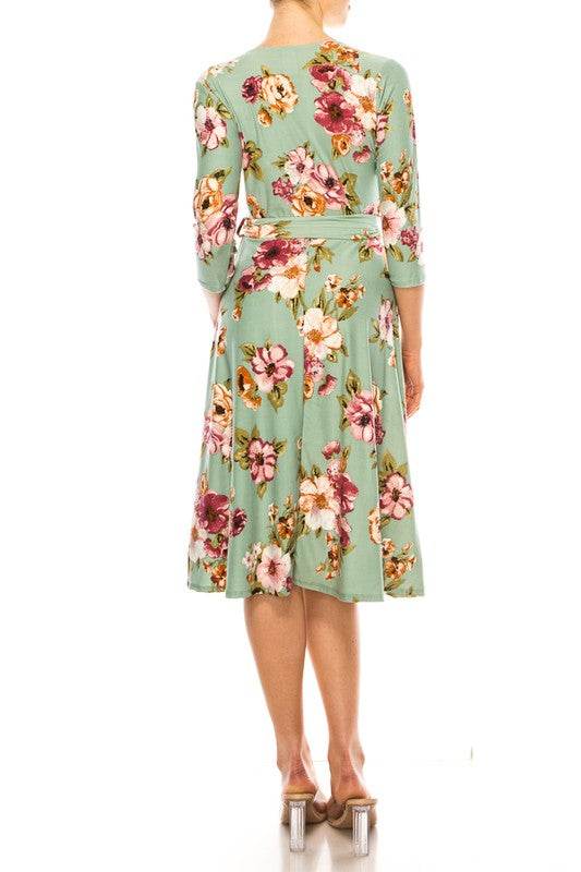 Floral print, faux wrap dress with deep V-neck - Shop Style & More | Fresh Looks, Everyday Deals & Free Shipping