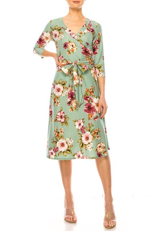 Floral print, faux wrap dress with deep V-neck - Shop Style & More | Fresh Looks, Everyday Deals & Free Shipping