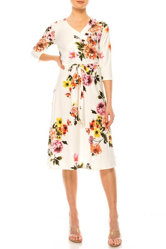 Floral print, faux wrap dress with deep V-neck - Shop Style & More | Fresh Looks, Everyday Deals & Free Shipping