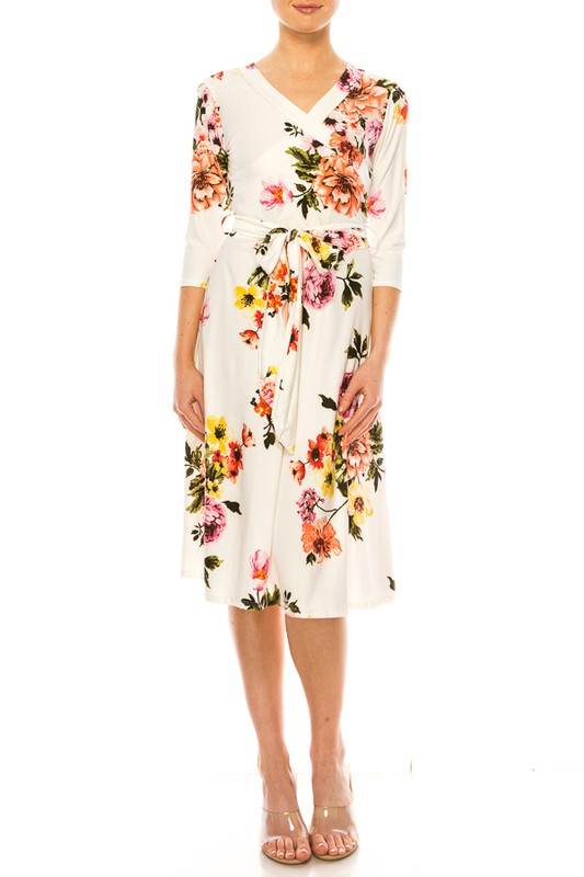 Floral print, faux wrap dress with deep V-neck - Shop Style & More | Fresh Looks, Everyday Deals & Free Shipping
