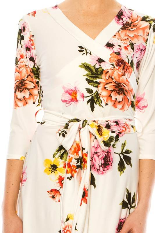 Floral print, faux wrap dress with deep V-neck - Shop Style & More | Fresh Looks, Everyday Deals & Free Shipping