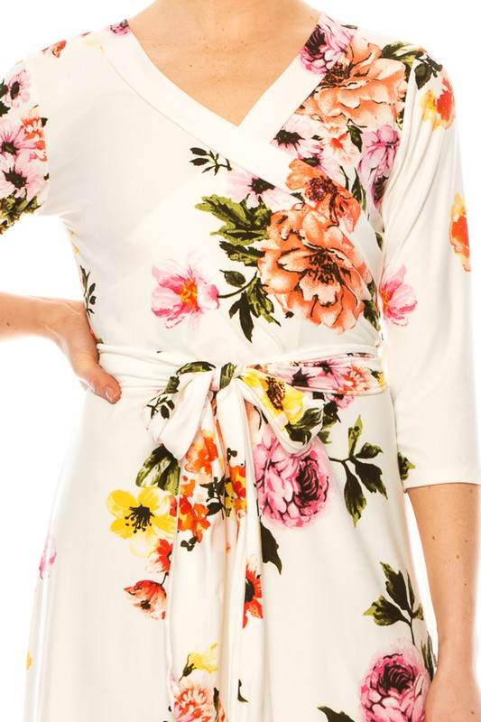 Floral print, faux wrap dress with deep V-neck - Shop Style & More | Fresh Looks, Everyday Deals & Free Shipping