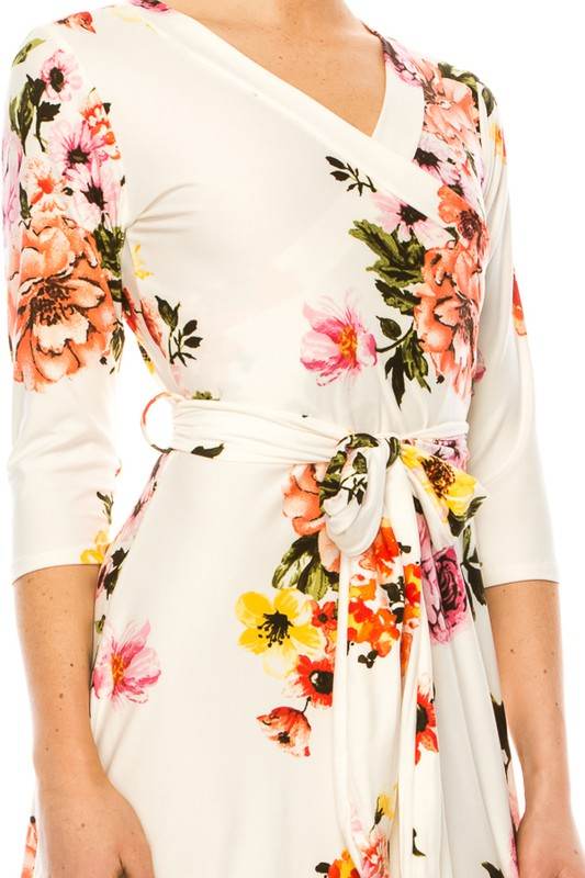 Floral print, faux wrap dress with deep V-neck - Shop Style & More | Fresh Looks, Everyday Deals & Free Shipping