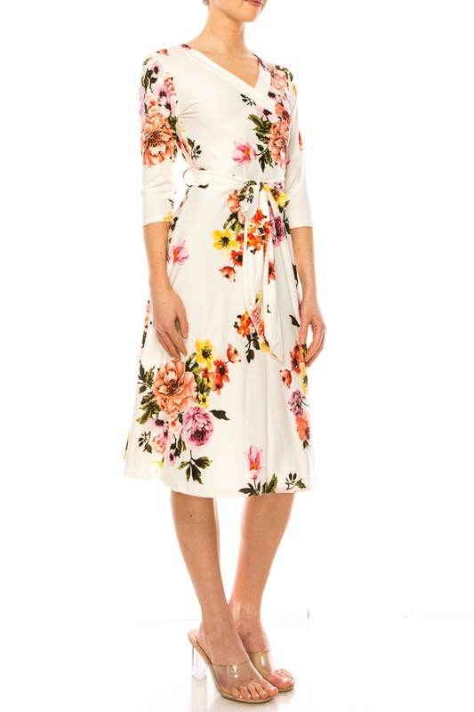 Floral print, faux wrap dress with deep V-neck - Shop Style & More | Fresh Looks, Everyday Deals & Free Shipping