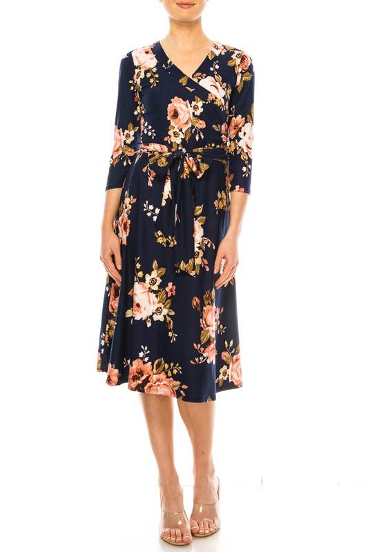 Floral print, faux wrap dress with deep V-neck - Shop Style & More | Fresh Looks, Everyday Deals & Free Shipping