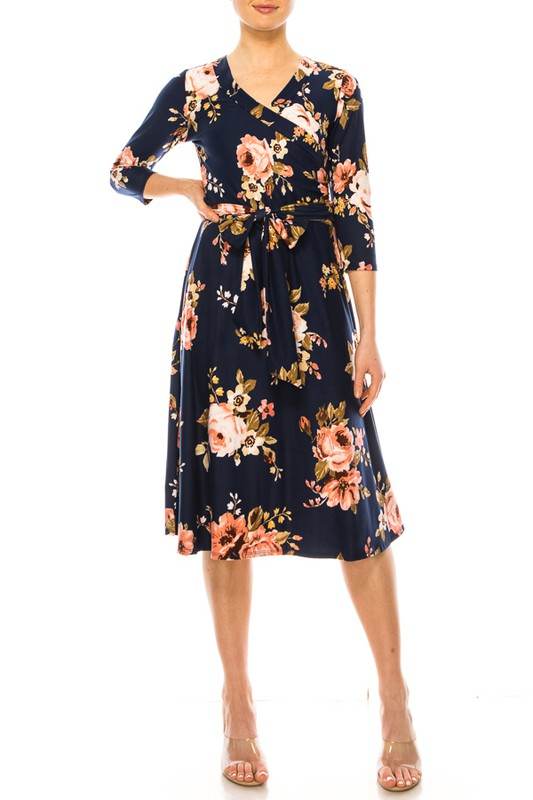 Floral print, faux wrap dress with deep V-neck - Shop Style & More | Fresh Looks, Everyday Deals & Free Shipping