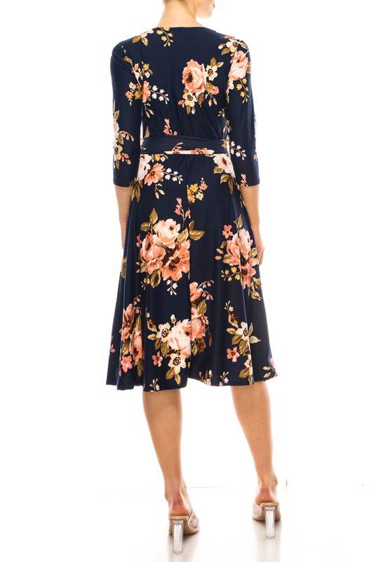 Floral print, faux wrap dress with deep V-neck - Shop Style & More | Fresh Looks, Everyday Deals & Free Shipping
