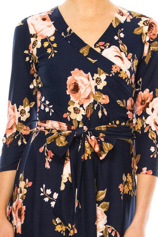 Floral print, faux wrap dress with deep V-neck - Shop Style & More | Fresh Looks, Everyday Deals & Free Shipping