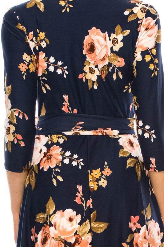 Floral print, faux wrap dress with deep V-neck - Shop Style & More | Fresh Looks, Everyday Deals & Free Shipping