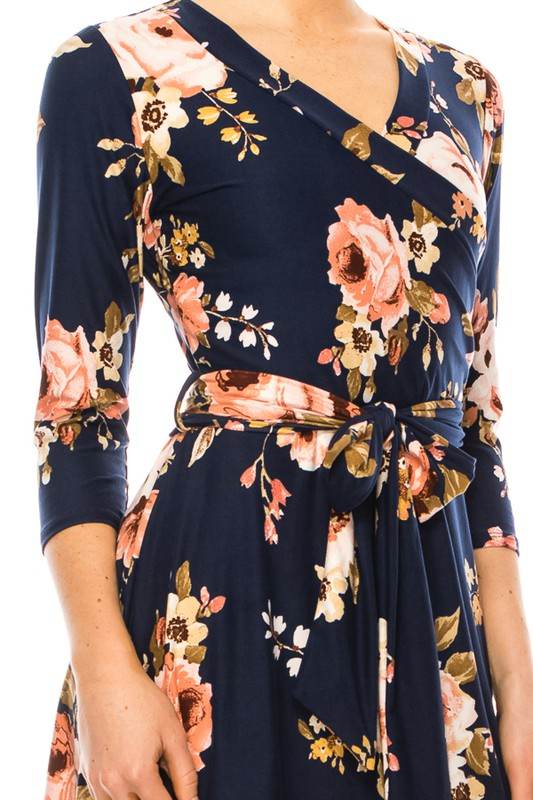 Floral print, faux wrap dress with deep V-neck - Shop Style & More | Fresh Looks, Everyday Deals & Free Shipping