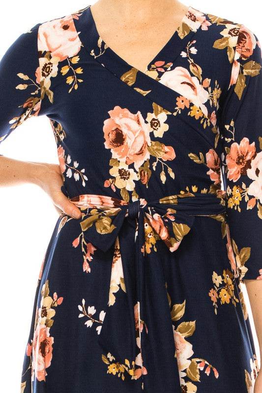 Floral print, faux wrap dress with deep V-neck - Shop Style & More | Fresh Looks, Everyday Deals & Free Shipping