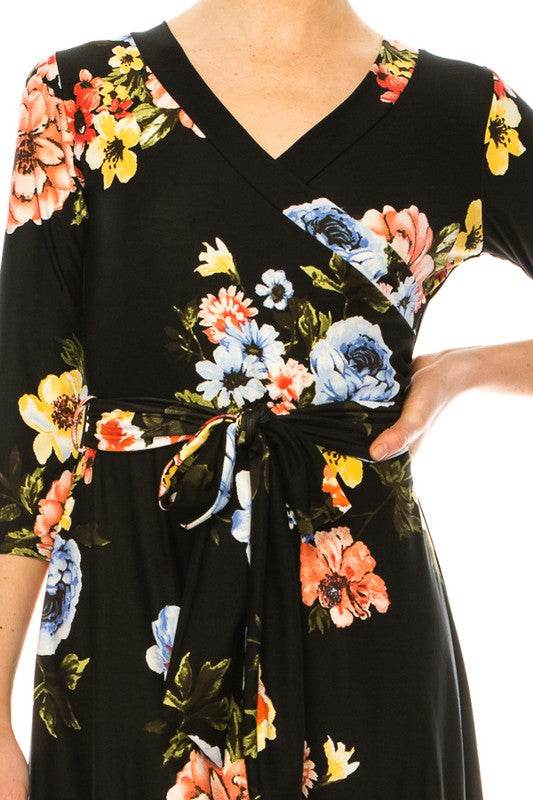 Floral print, faux wrap dress with deep V-neck - Shop Style & More | Fresh Looks, Everyday Deals & Free Shipping