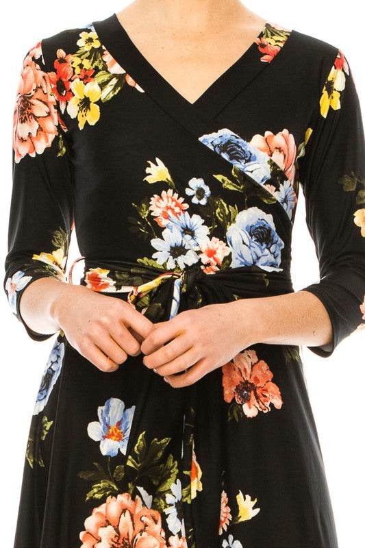 Floral print, faux wrap dress with deep V-neck - Shop Style & More | Fresh Looks, Everyday Deals & Free Shipping