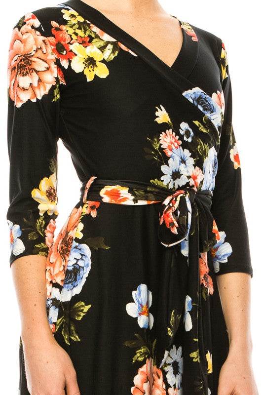 Floral print, faux wrap dress with deep V-neck - Shop Style & More | Fresh Looks, Everyday Deals & Free Shipping
