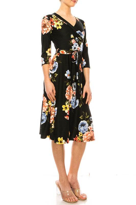 Floral print, faux wrap dress with deep V-neck - Shop Style & More | Fresh Looks, Everyday Deals & Free Shipping