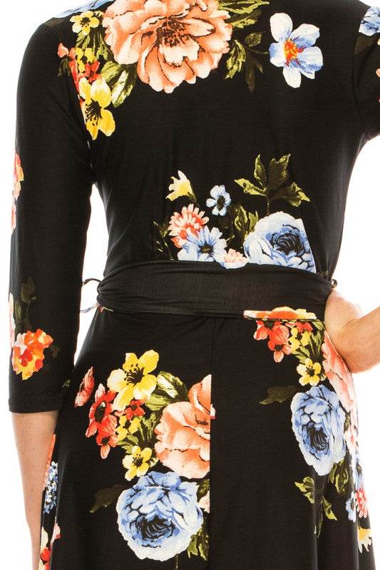 Floral print, faux wrap dress with deep V-neck - Shop Style & More | Fresh Looks, Everyday Deals & Free Shipping