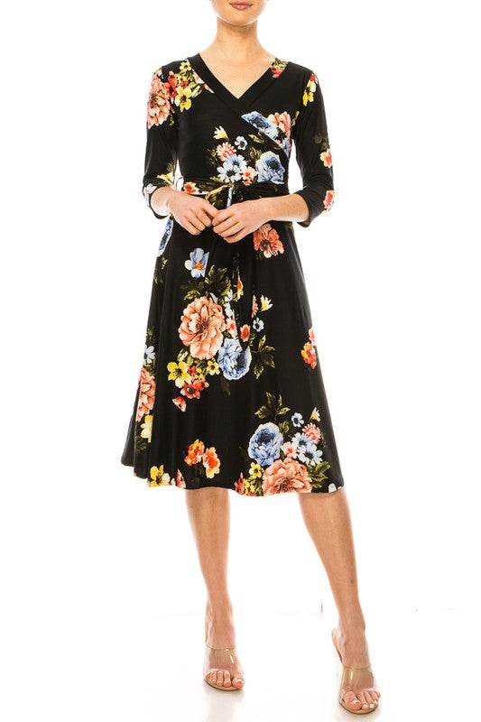Floral print, faux wrap dress with deep V-neck - Shop Style & More | Fresh Looks, Everyday Deals & Free Shipping