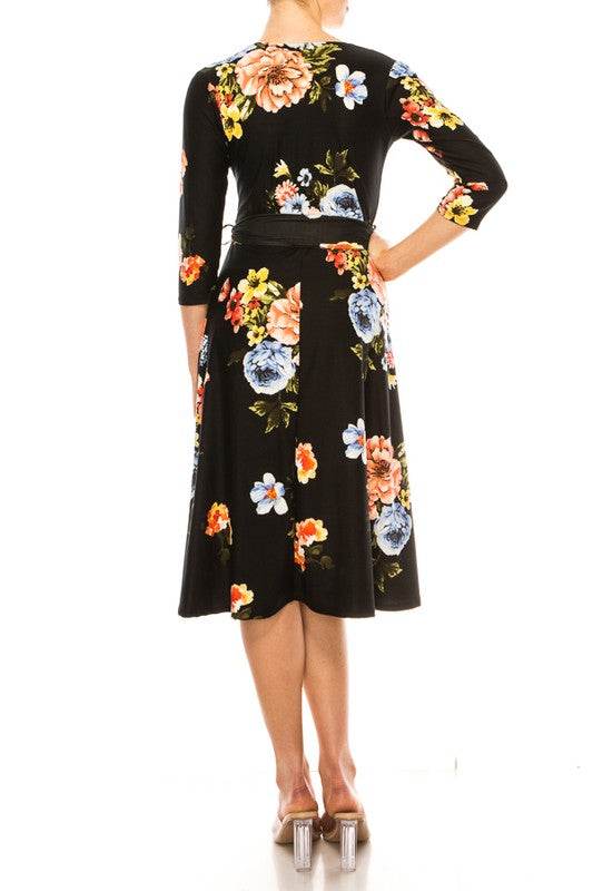 Floral print, faux wrap dress with deep V-neck - Shop Style & More | Fresh Looks, Everyday Deals & Free Shipping