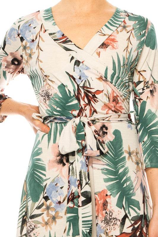 Floral print, faux wrap dress with deep V-neck - Shop Style & More | Fresh Looks, Everyday Deals & Free Shipping