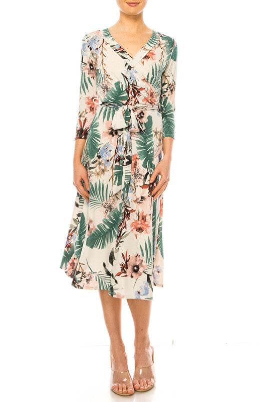 Floral print, faux wrap dress with deep V-neck - Shop Style & More | Fresh Looks, Everyday Deals & Free Shipping