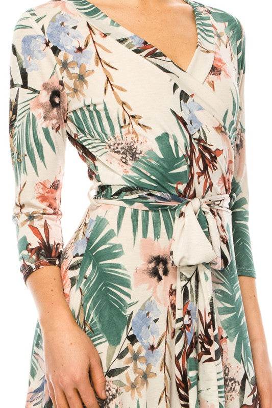 Floral print, faux wrap dress with deep V-neck - Shop Style & More | Fresh Looks, Everyday Deals & Free Shipping