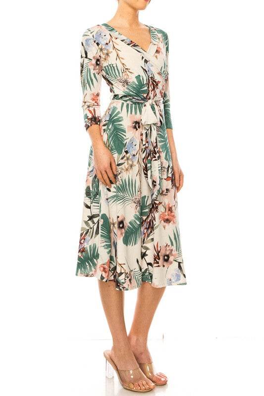 Floral print, faux wrap dress with deep V-neck - Shop Style & More | Fresh Looks, Everyday Deals & Free Shipping