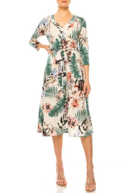 Floral print, faux wrap dress with deep V-neck - Shop Style & More | Fresh Looks, Everyday Deals & Free Shipping