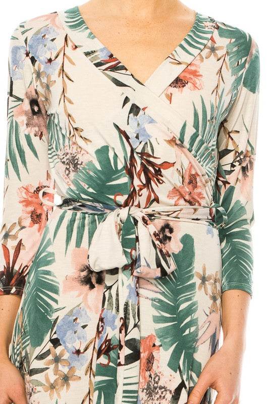 Floral print, faux wrap dress with deep V-neck - Shop Style & More | Fresh Looks, Everyday Deals & Free Shipping