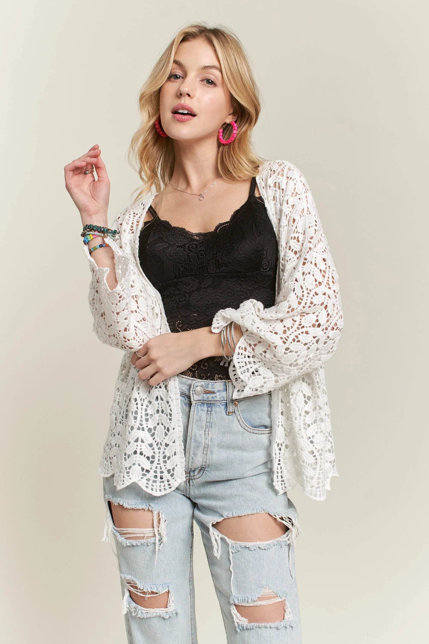 ADORA Leaf Pattern Crochet Cardigan - Shop Style & More | Fresh Looks, Everyday Deals & Free Shipping