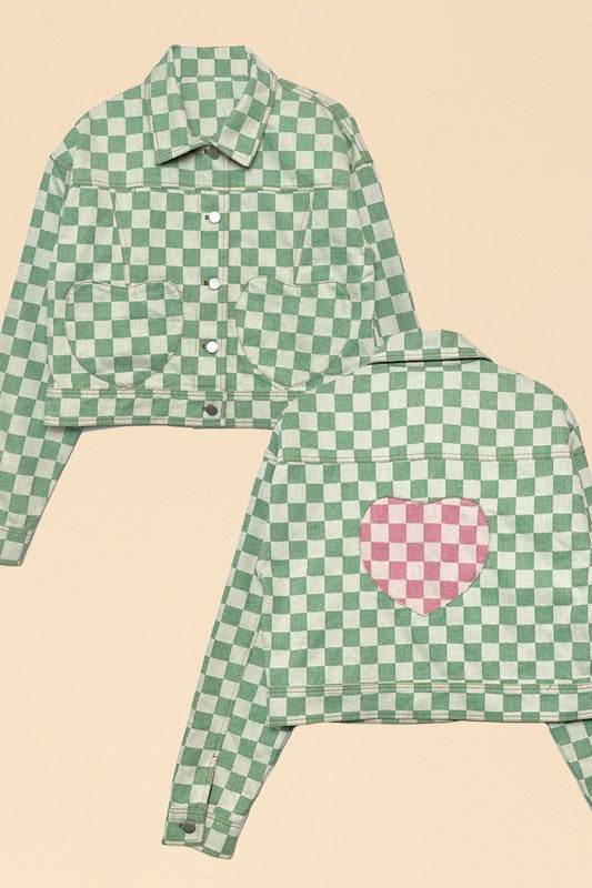 Cropped checkered heart denim jacket - Shop Style & More | Fresh Looks, Everyday Deals & Free Shipping