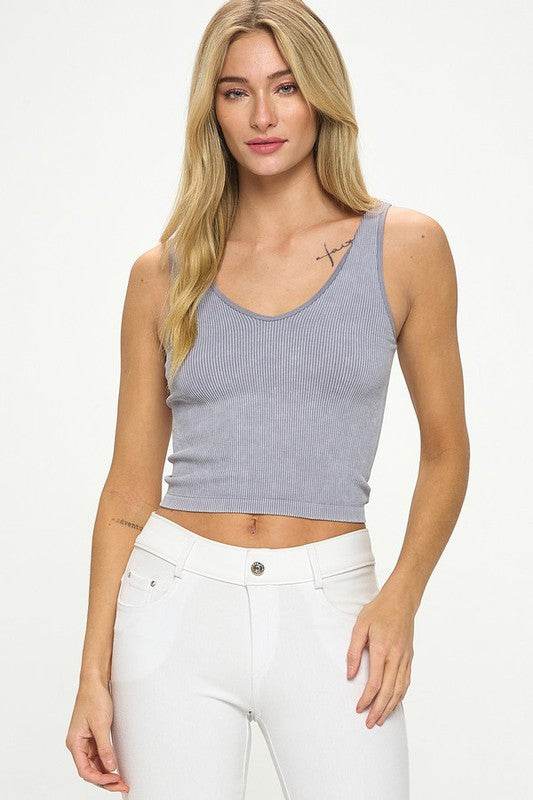 Seamless Reversible Stonewashed Ribbed Tank - Shop Style & More | Fresh Looks, Everyday Deals & Free Shipping