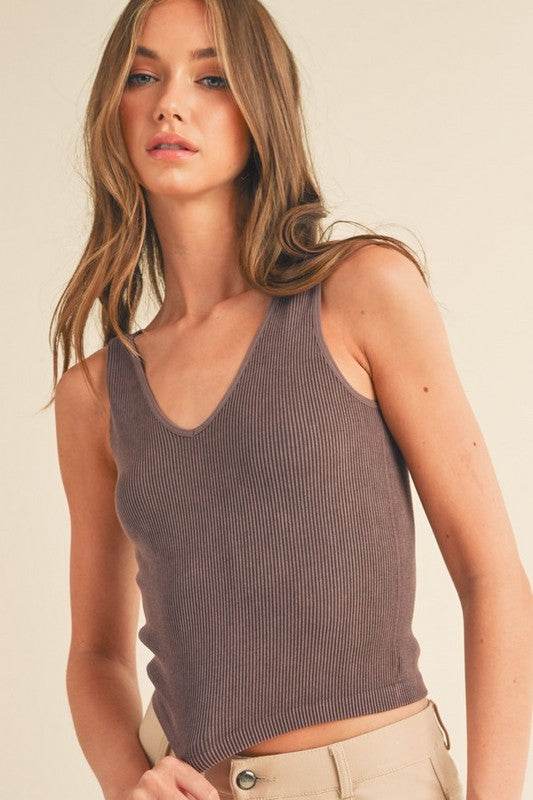Seamless Reversible Stonewashed Ribbed Tank - Shop Style & More | Fresh Looks, Everyday Deals & Free Shipping